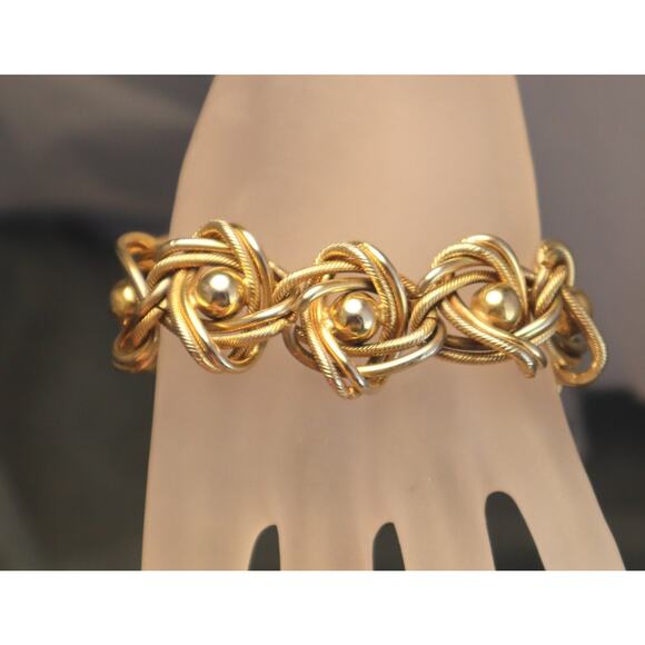 Vintage Kramer New York Dome Knot Bracelet Gold Balls - Picture 1 of 5